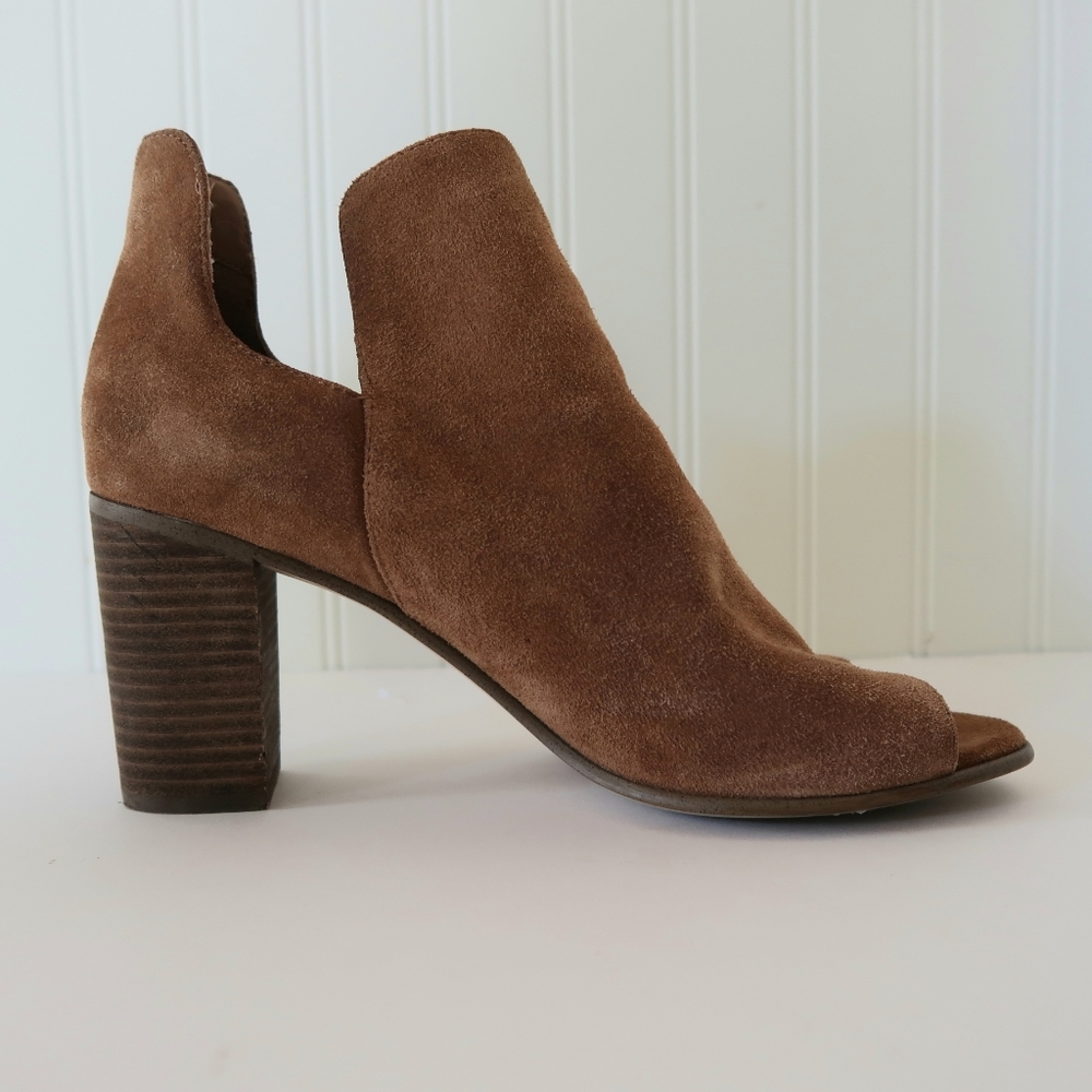 Steve Madden Suede Booties Brown High  Heel Open Toe Cut Out Sides Women's 9 1/2